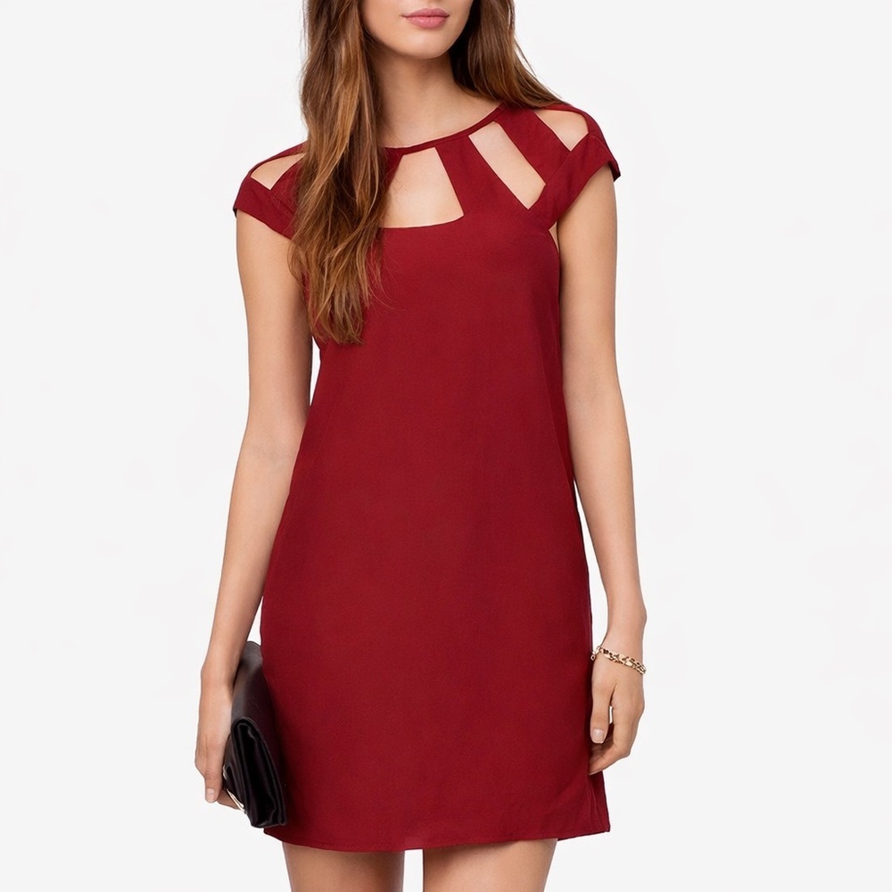 TOBI Cutout Burgundy Cap Shift Dress small